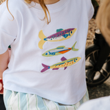 Oversized kinder-T-shirt met witte vissen