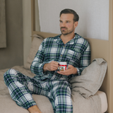 Herenpyjama in groene ruit