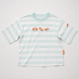 Oversized kinder-T-shirt met strepen en zeeschaaltjes in zeeschuimkleur