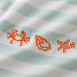 Oversized kinder-T-shirt met strepen en zeeschaaltjes in zeeschuimkleur