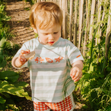 Oversized kinder-T-shirt met strepen en zeeschaaltjes in zeeschuimkleur