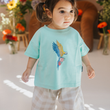Oversized kinder-T-shirt in mintgroen met Frida-papegaai