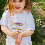Oversized kinder-T-shirt met witte vissen